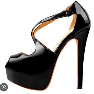 Only Maker Women's Size 39 Black Open Toe Stiletto High Heel Platforms